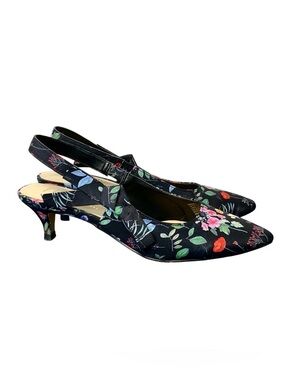 Nanette Lapore Floral Print Women's Slingback Kitten Heel Pumps Sz 7 Slip On
